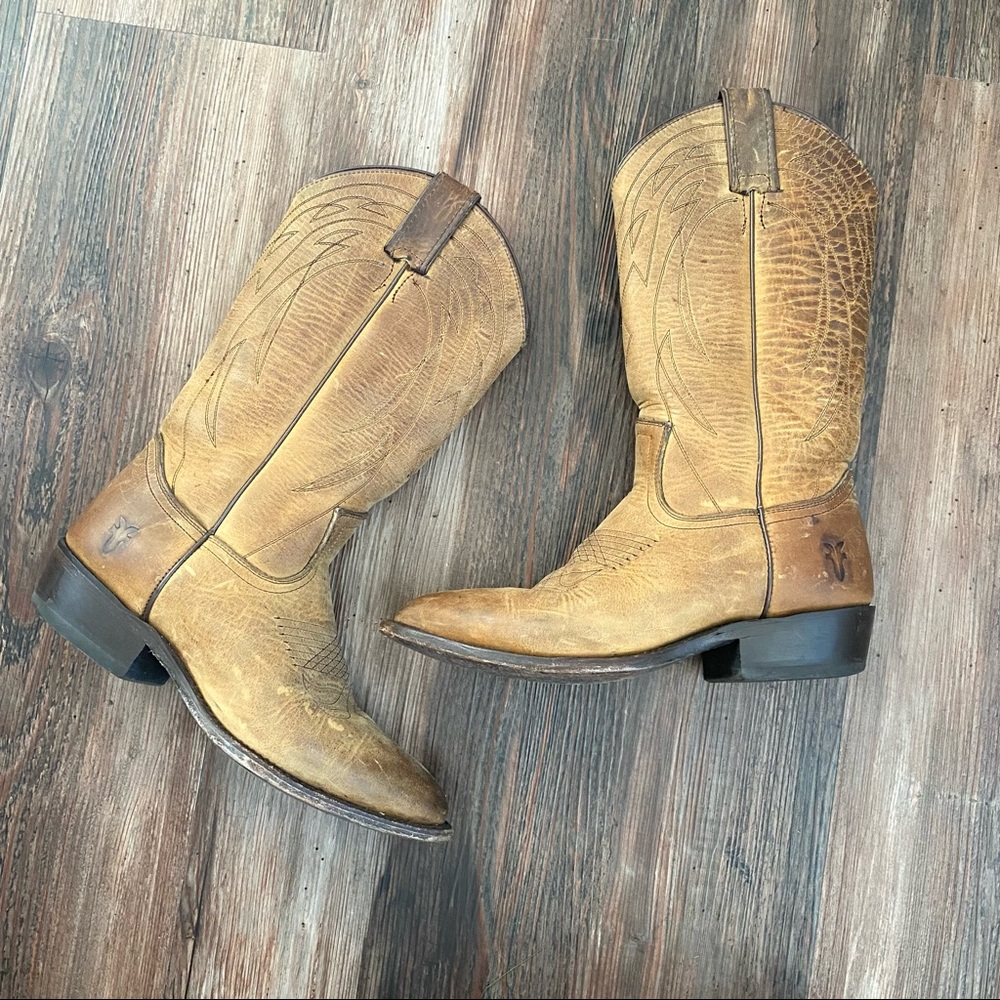 Frye Women's Billy Pull On Western Cowboy Tan Leather Boots 7B